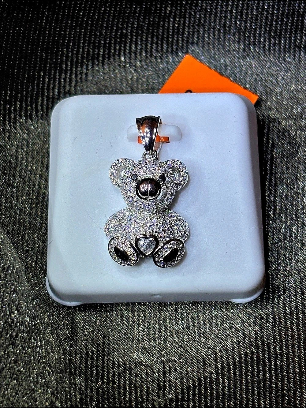 .925 Sterling Silver 2ct. VVS Moissanite Pave’ Teddy Bear Pendant